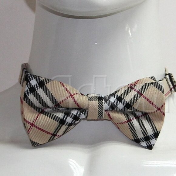 New Plaid Khaki Adjustable Bow Tie Men Boy - Picture 2 of 4